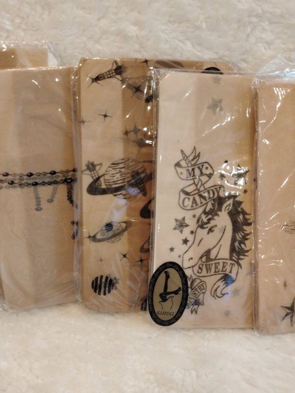 SET OF 5 Tattoo Print Tights NEW Planets Unicorn Celestial